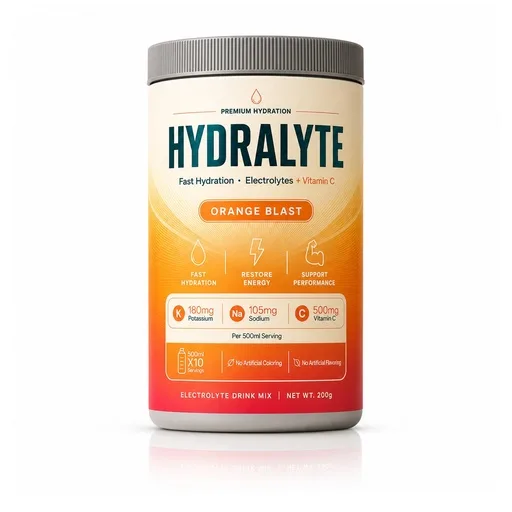 Hydralyte Orange Blast 200 g jar, ten 500 ml serves